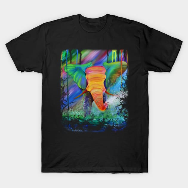 Colorful rainbow green elephant watercolor design art T-Shirt by starchildsdesigns